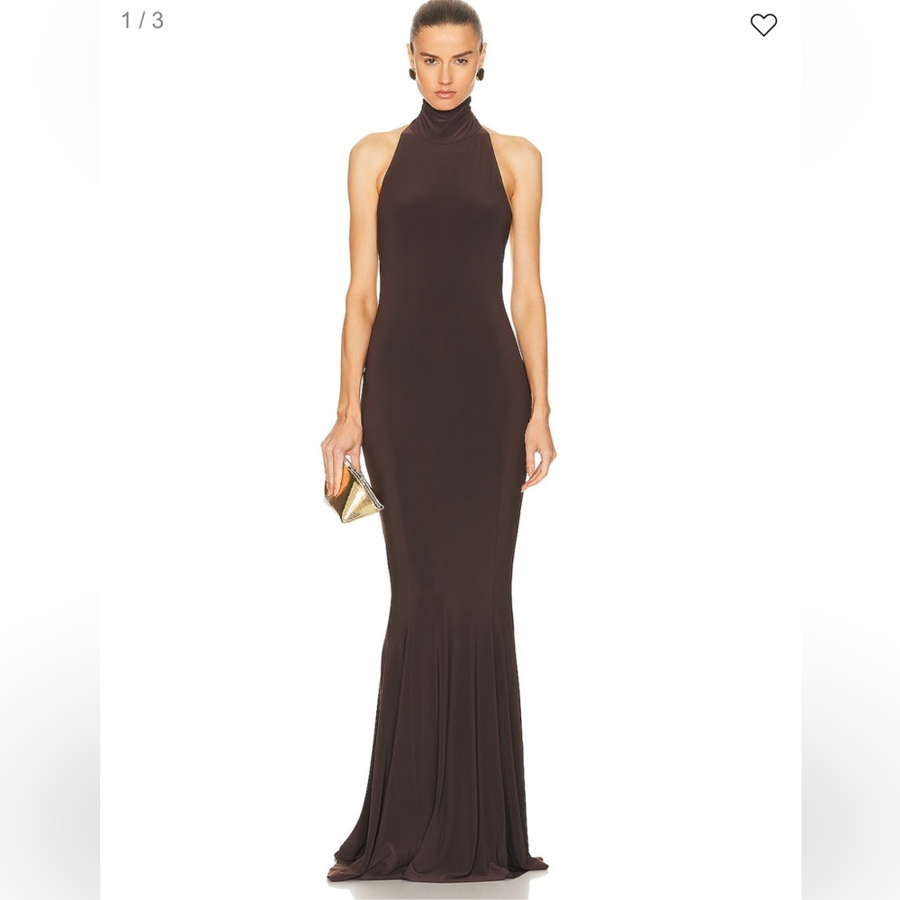 Norma Kamali Elegant Brown Halter Maxi Dress